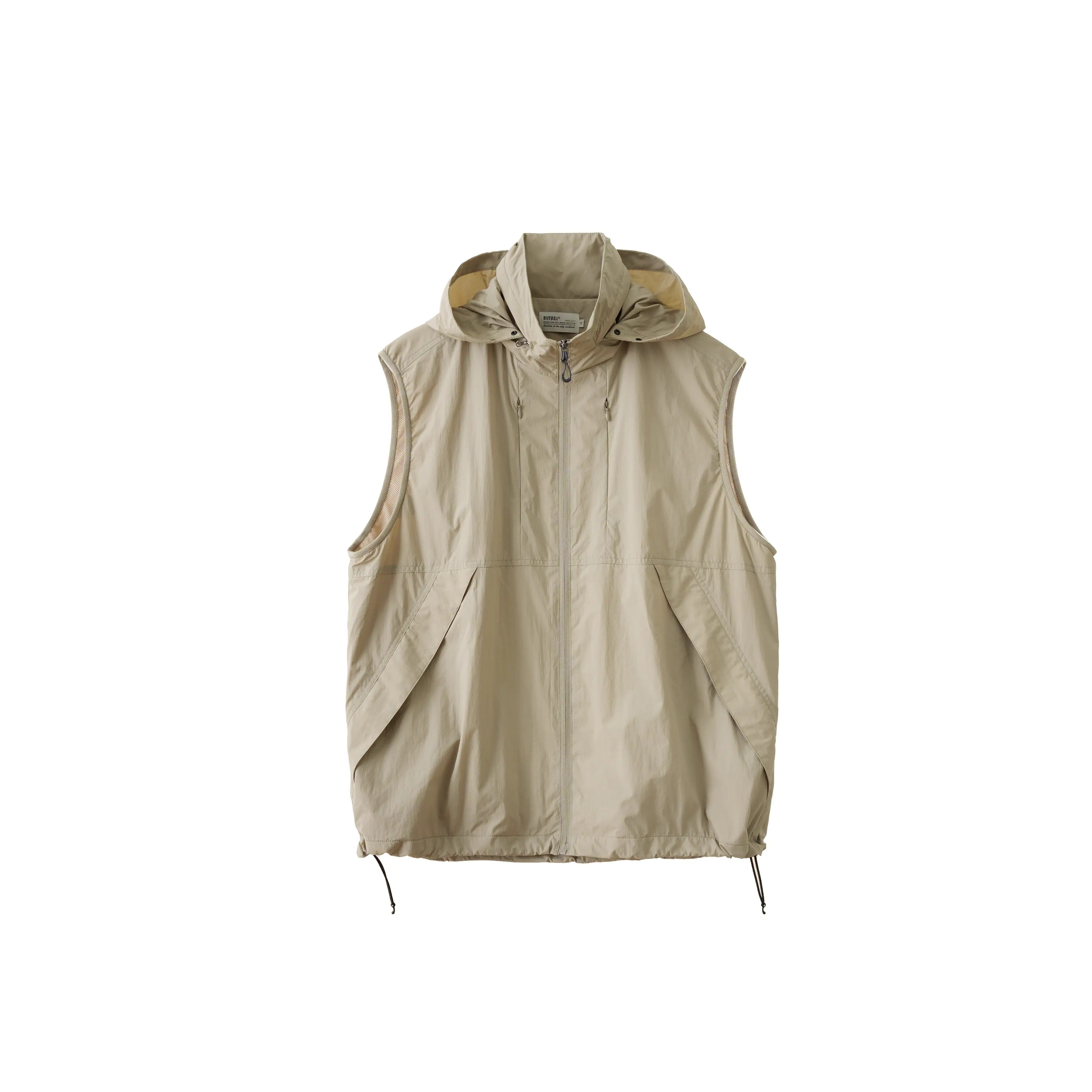 High-Neck Hidden Hood Outdoor ZIP-Up Vest BB001