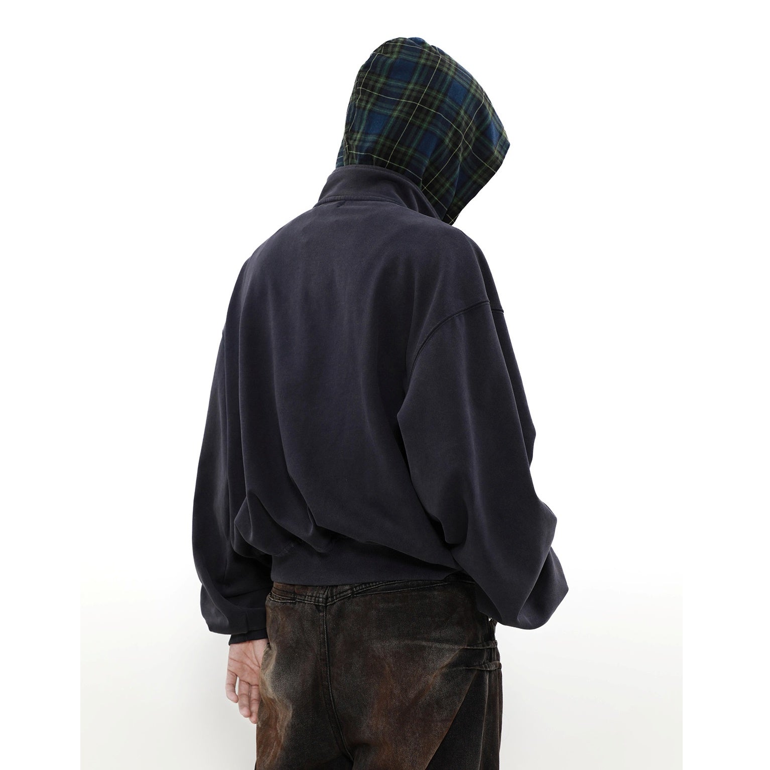 Check Hooded Stand Collar ZIP-Up Parka MB7234
