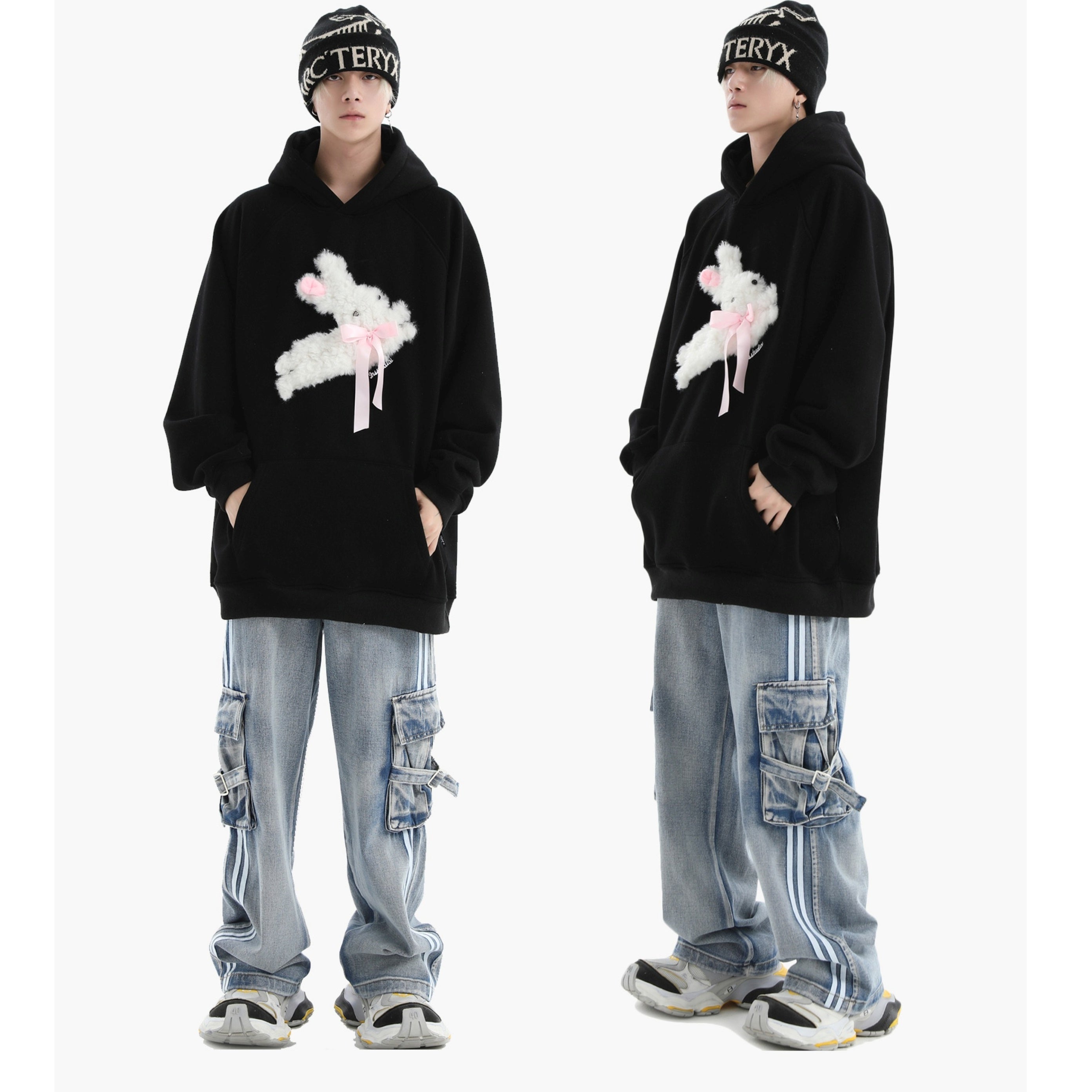Side Stripe Panel Loose Straight Cargo Jeans IN7005