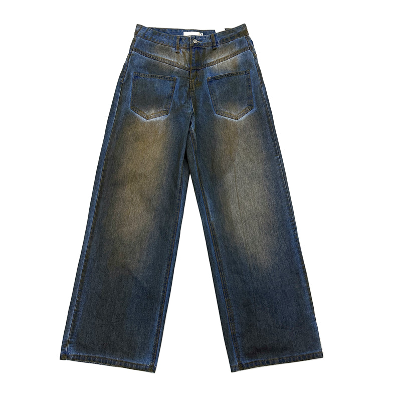 Reverse Pocket Design Distressed Loose Jeans FT8003
