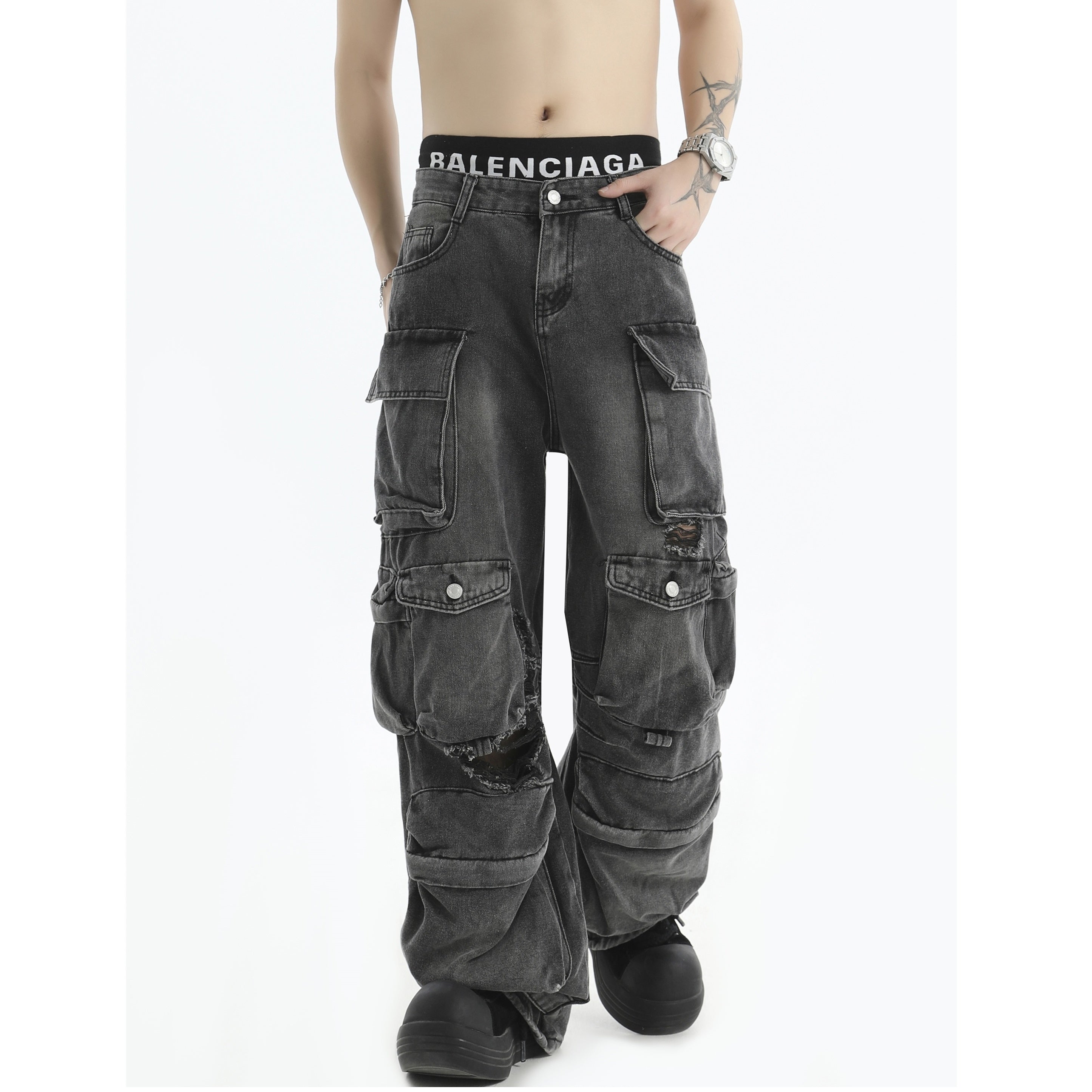 Heavy Industries Frayed Loose Cargo Jeans IN7007