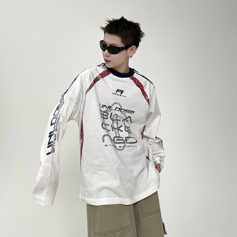 Stitching Contrasting Print Long Sleeve T-shirt EAT082