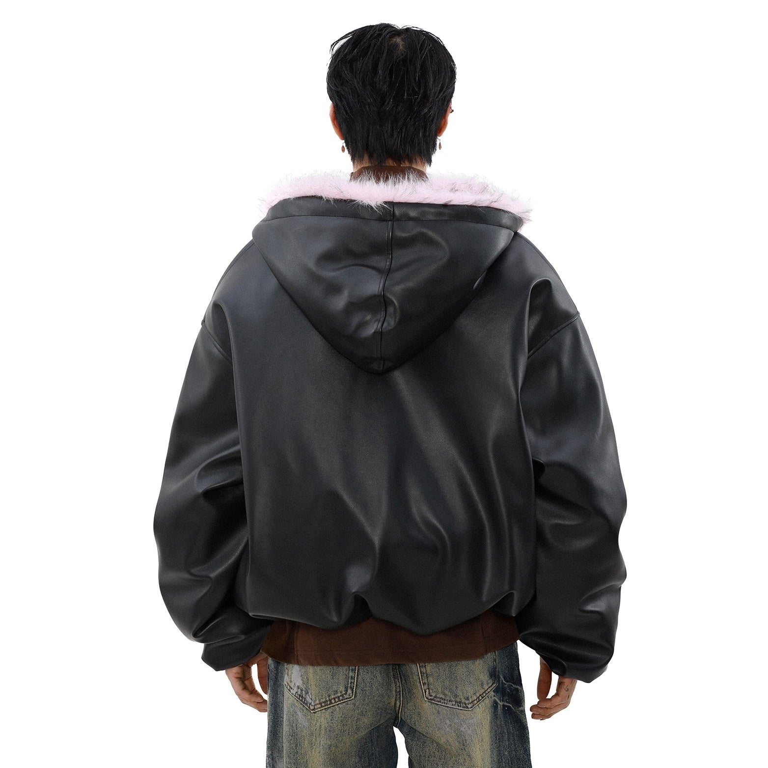 Plush PU Leather Hooded Jacket MB7294