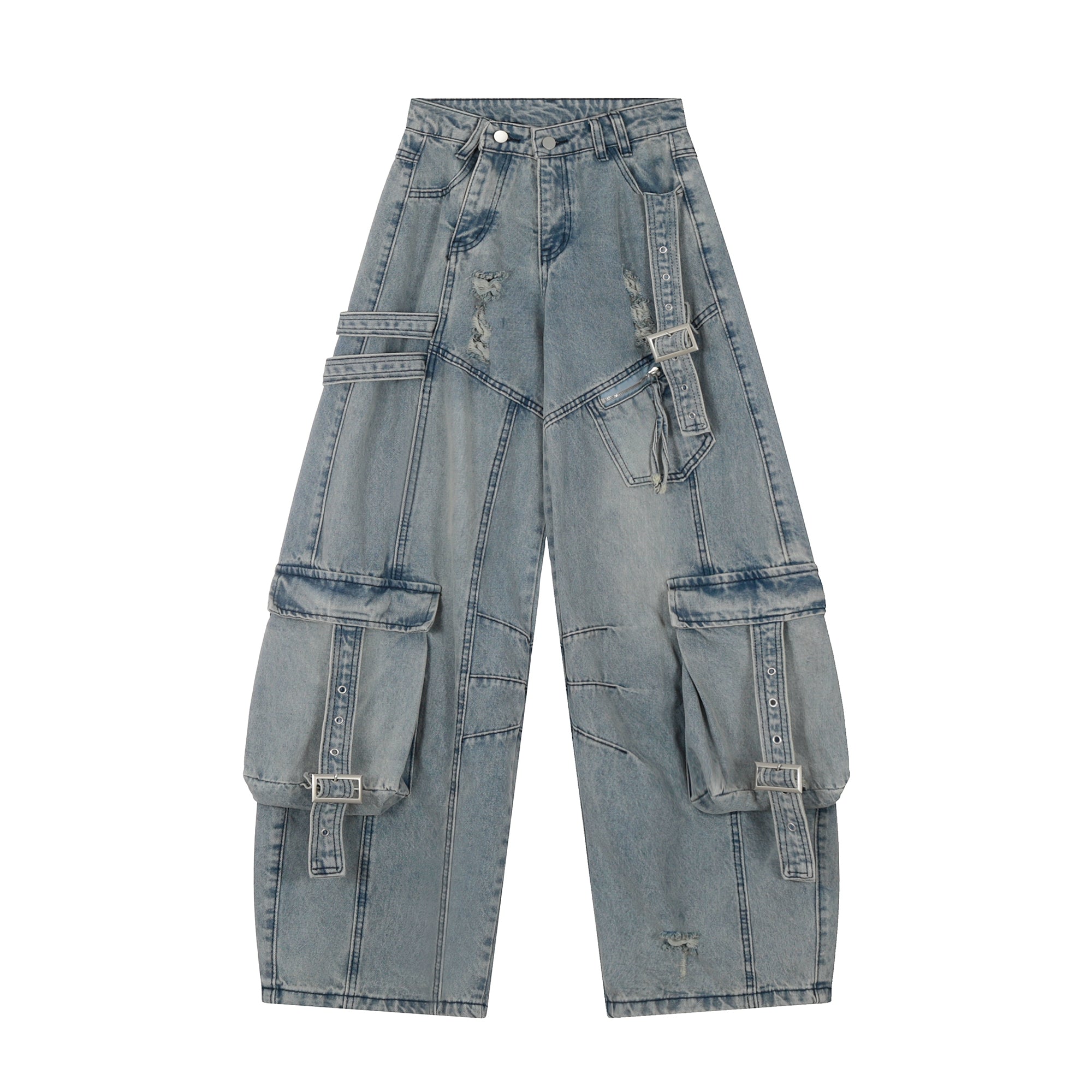 Ripped Scimitar Strap Cargo Jeans MB7343