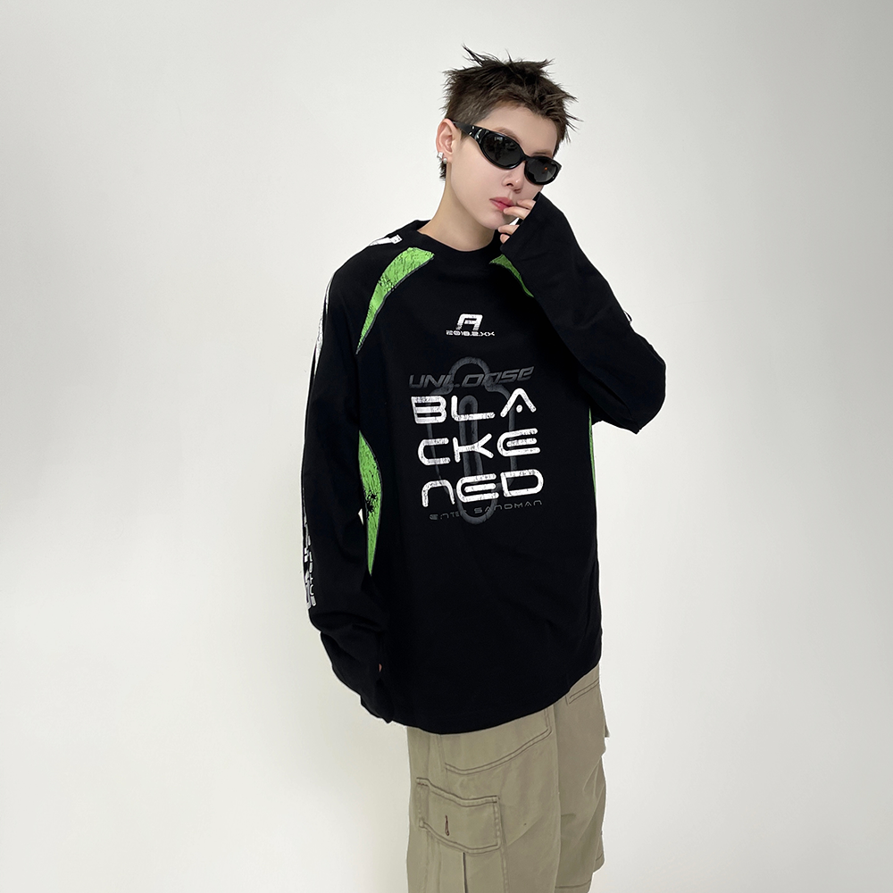 Stitching Contrasting Print Long Sleeve T-shirt EAT082