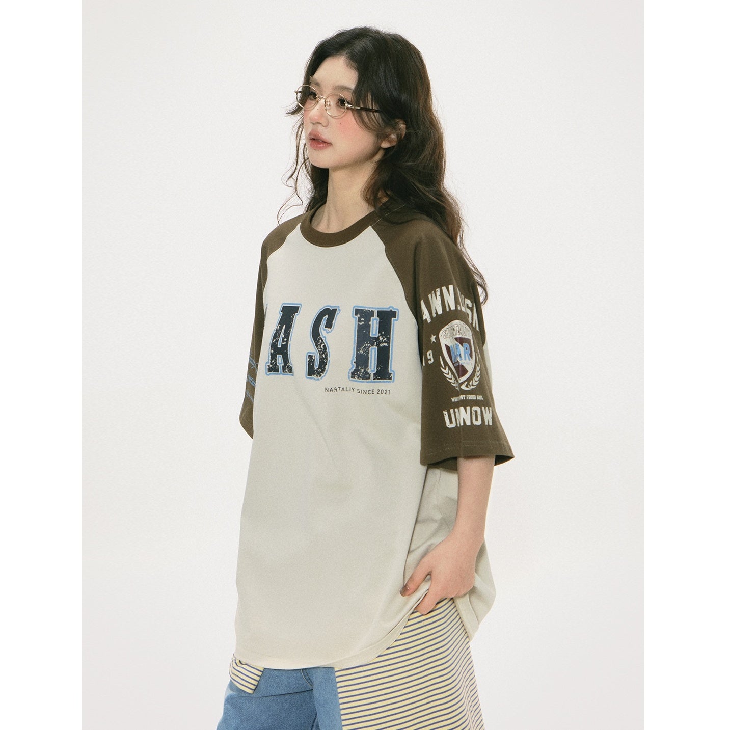 Contrasting Panel Raglan Sleeve T-shirt NA7013