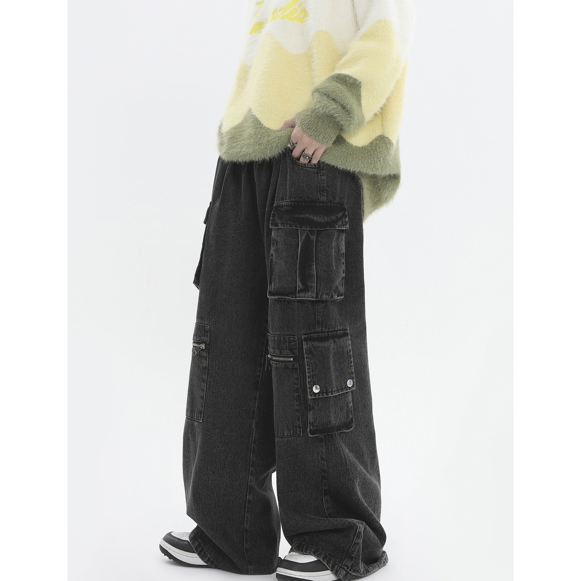 Zip Multi-pocket Loose Relax Cargo Jeans IN7028