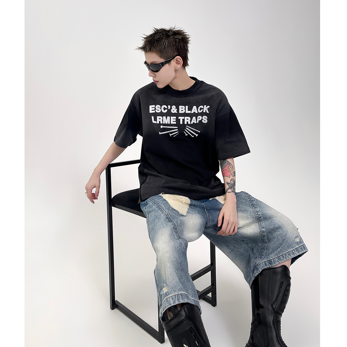 Tie-dye Gradient Letter Print T-shirt EAT091