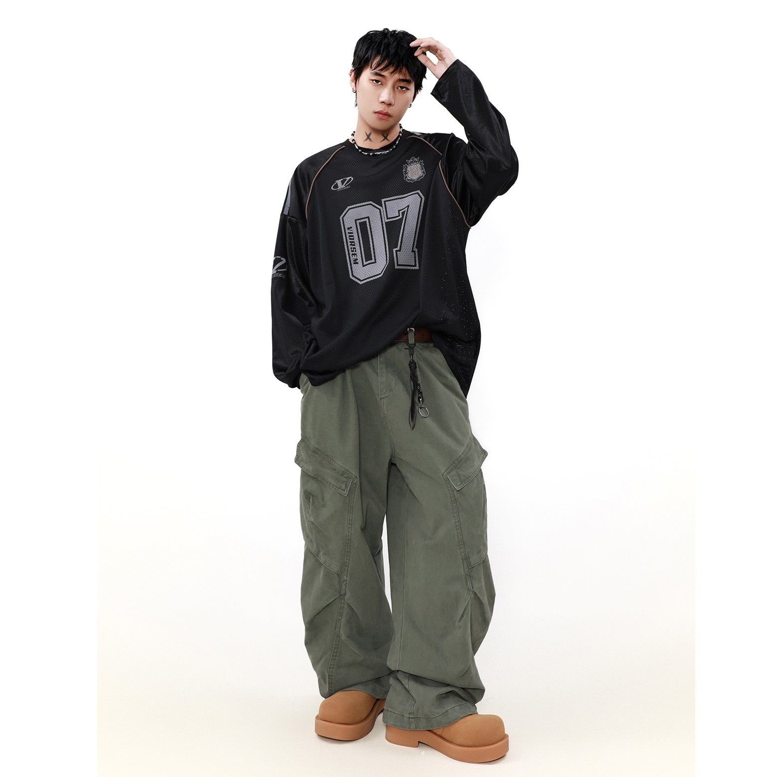 Loose Mesh Print Long Sleeve T-Shirt MB7094