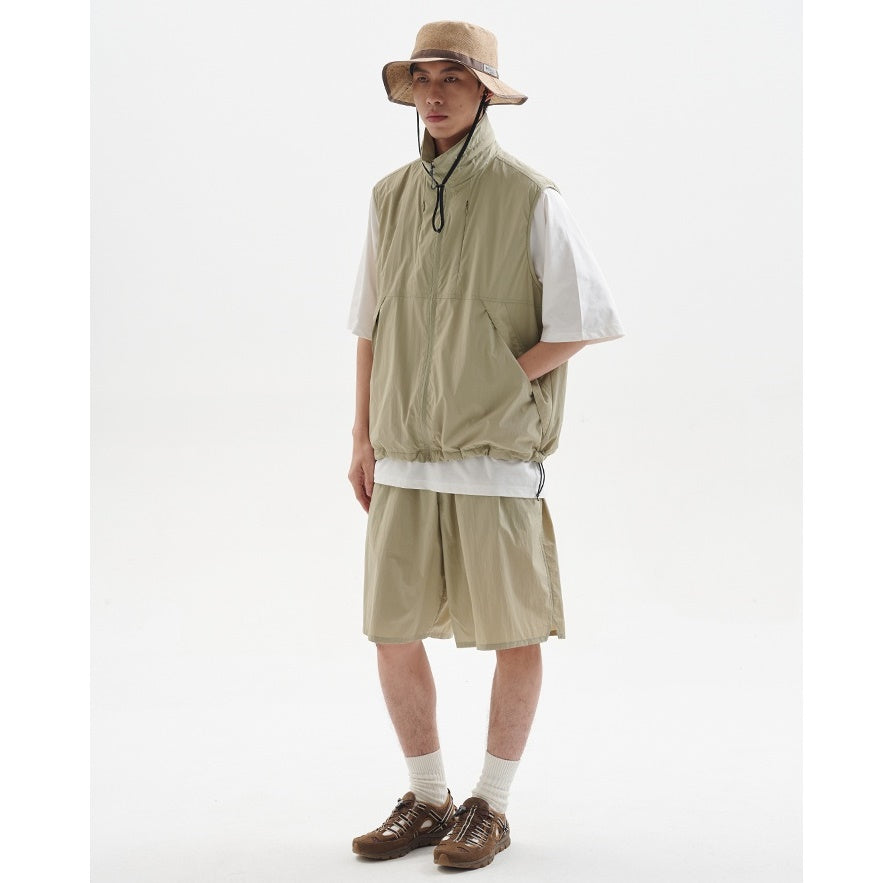 High-Neck Hidden Hood Outdoor ZIP-Up Vest BB001