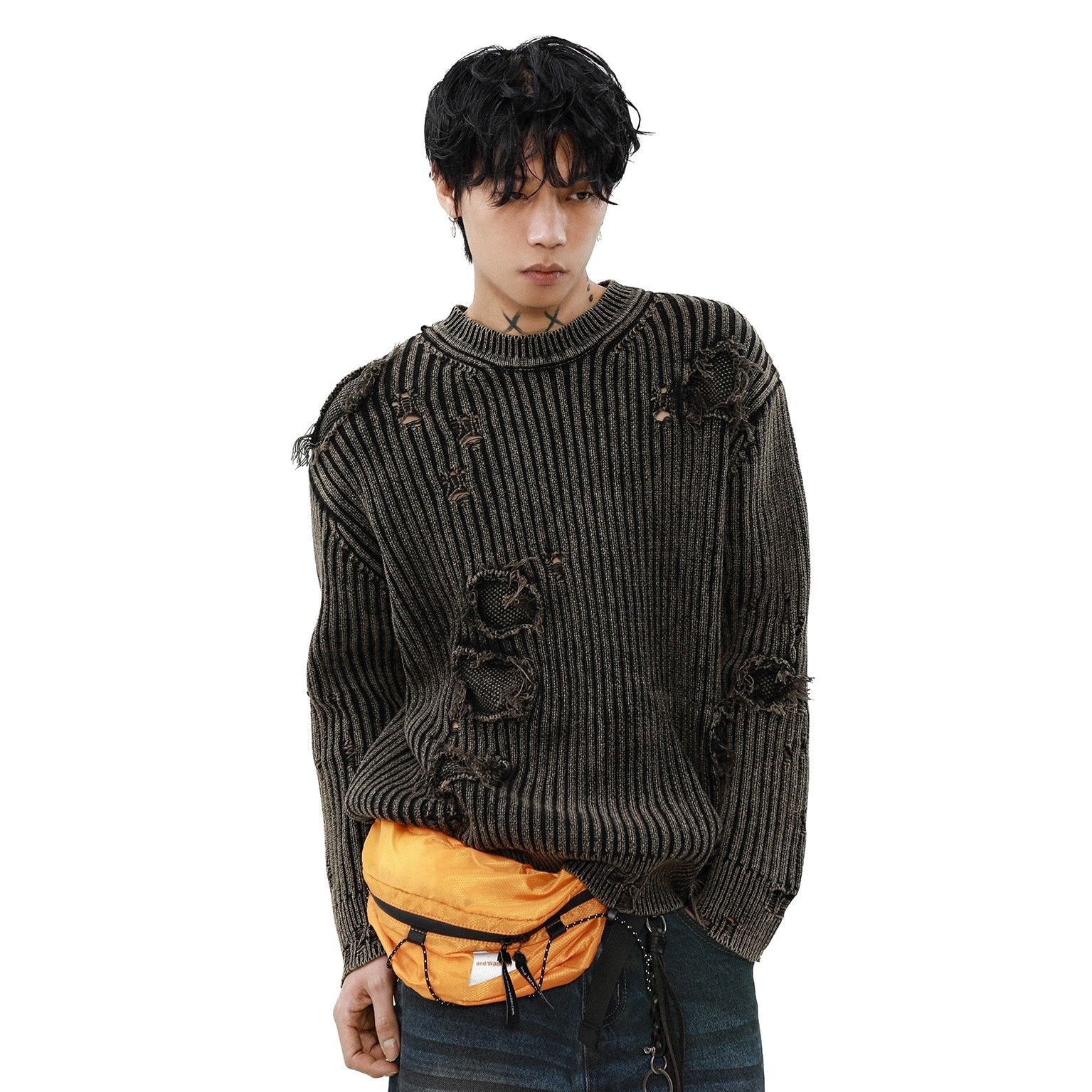 Heavy Industry Washed Ripped Tassel Sweater MB7296