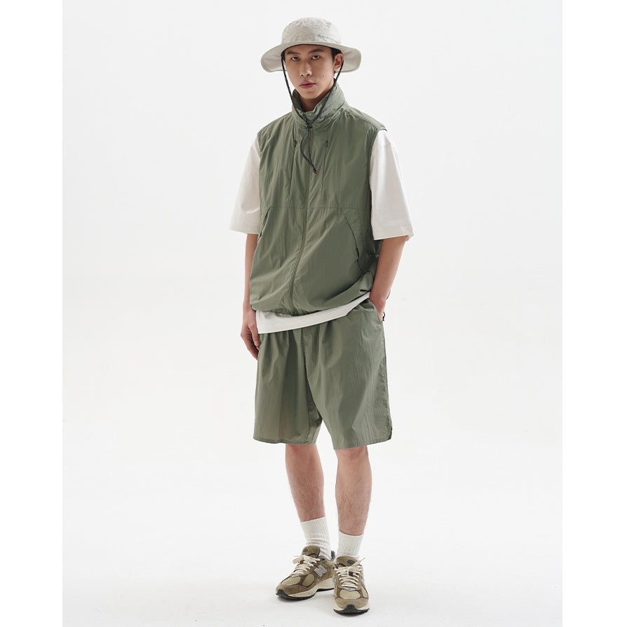 High-Neck Hidden Hood Outdoor ZIP-Up Vest BB001