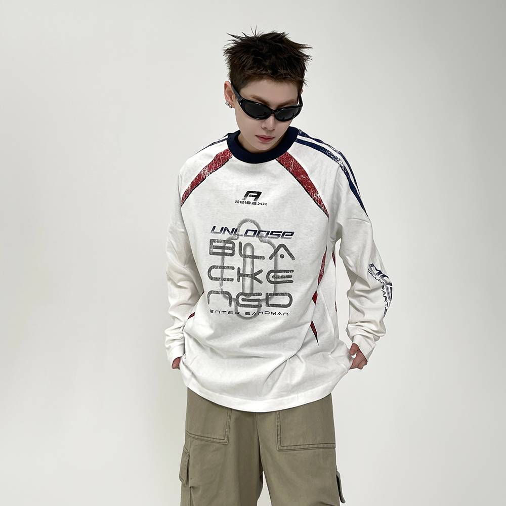 Stitching Contrasting Print Long Sleeve T-shirt EAT082