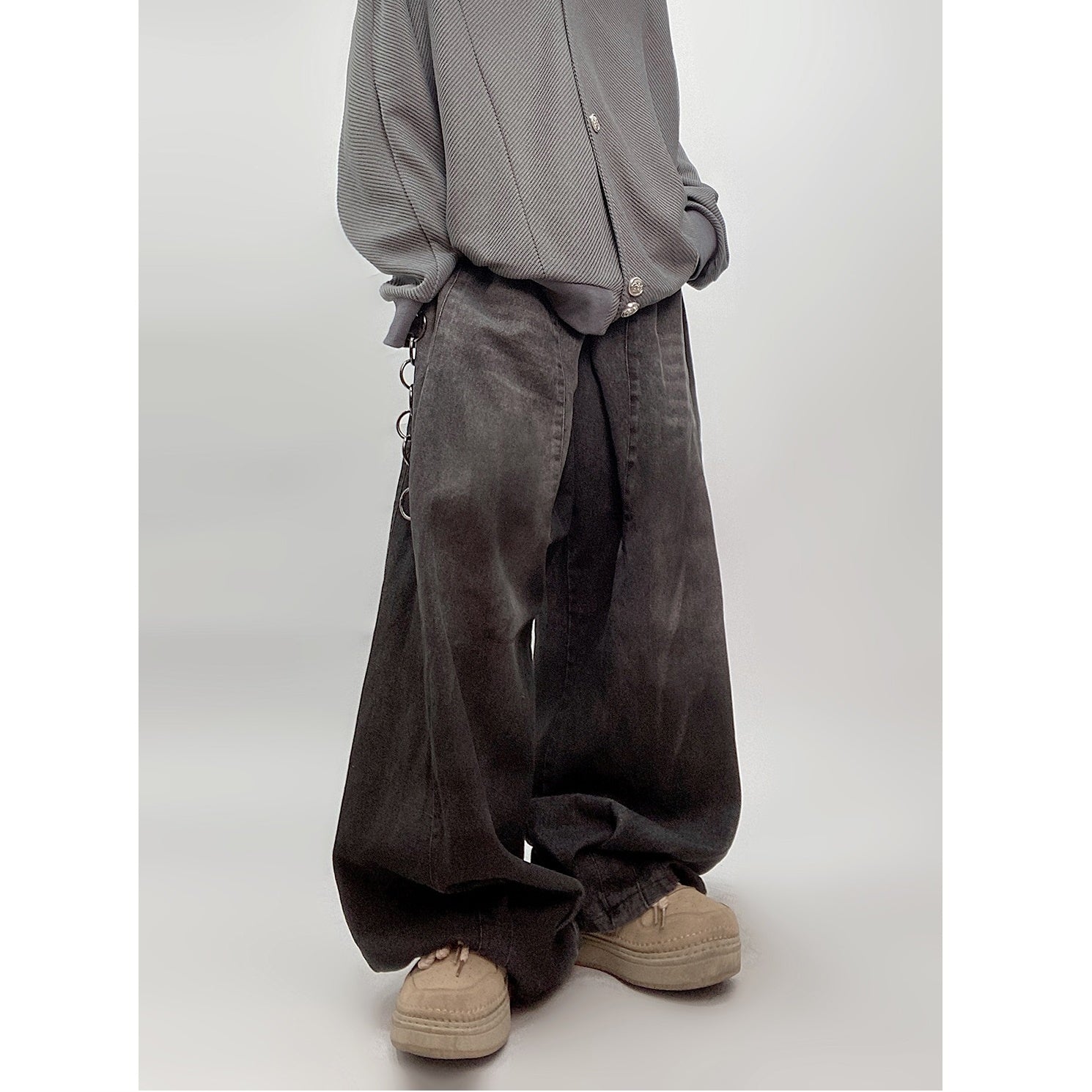 Washed Mud Dyed Distressed Wide-Leg Jeans UU7023