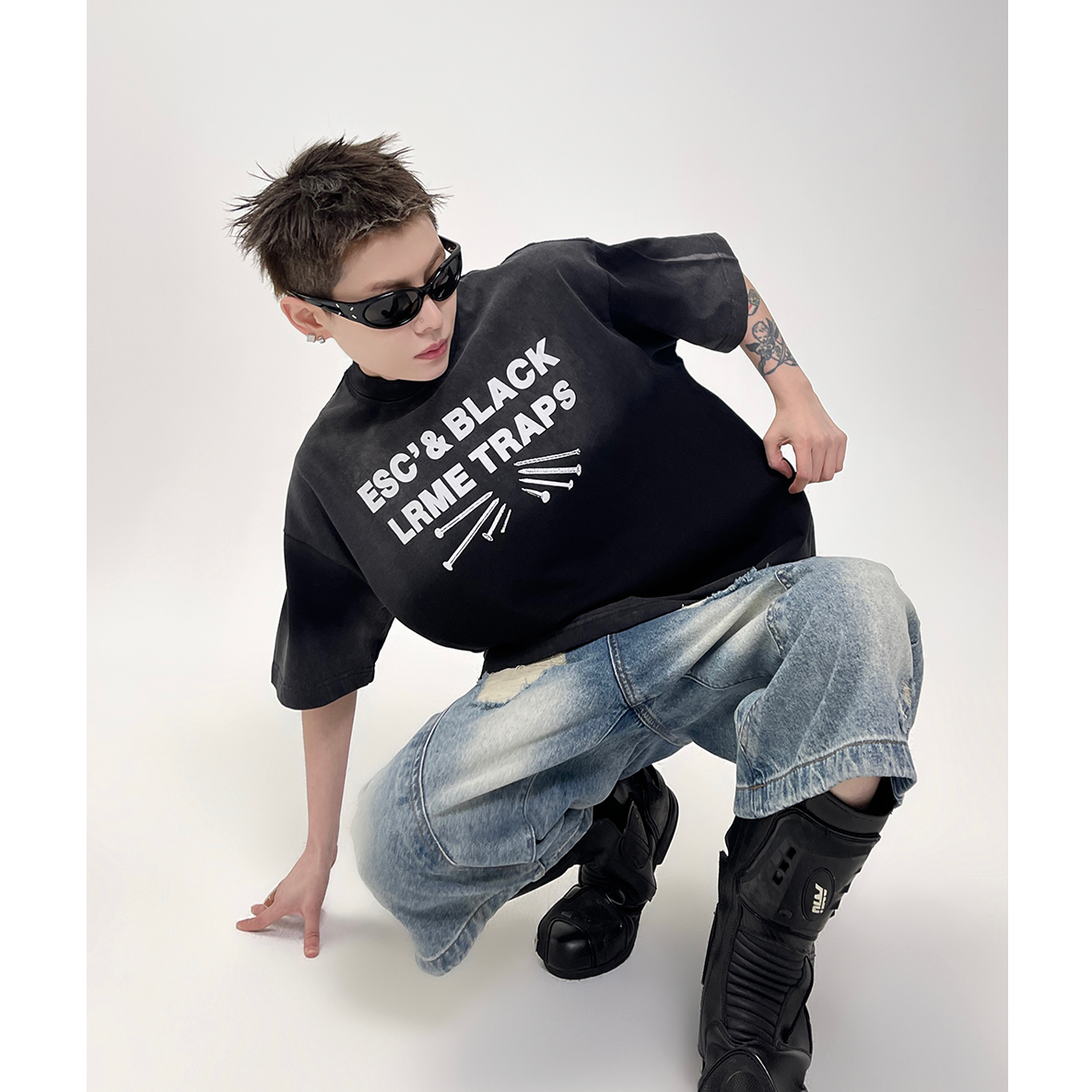 Tie-dye Gradient Letter Print T-shirt EAT091