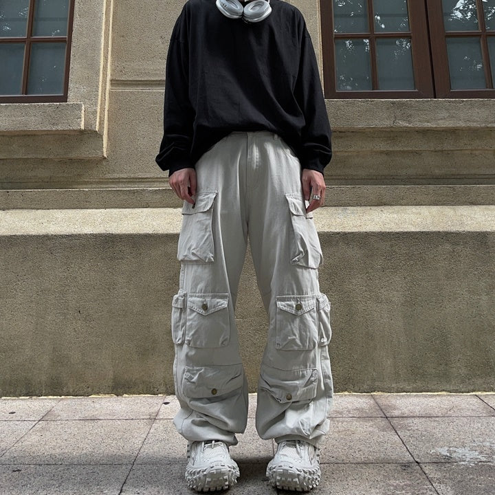 Fat Loose Straight Cargo Pants FT8001