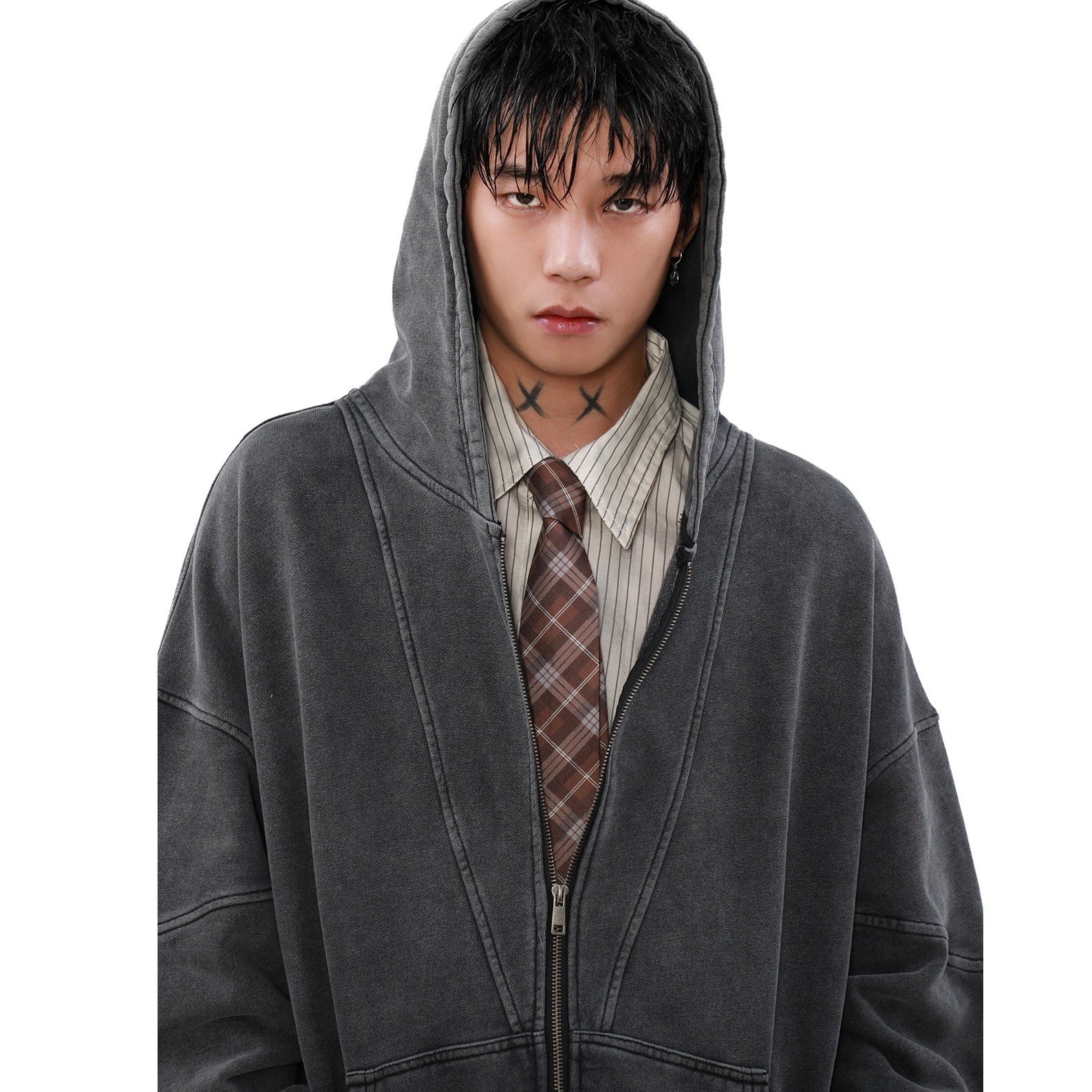 Heavyweight Stitched Design Zip-up Hooded Sweat MB7020