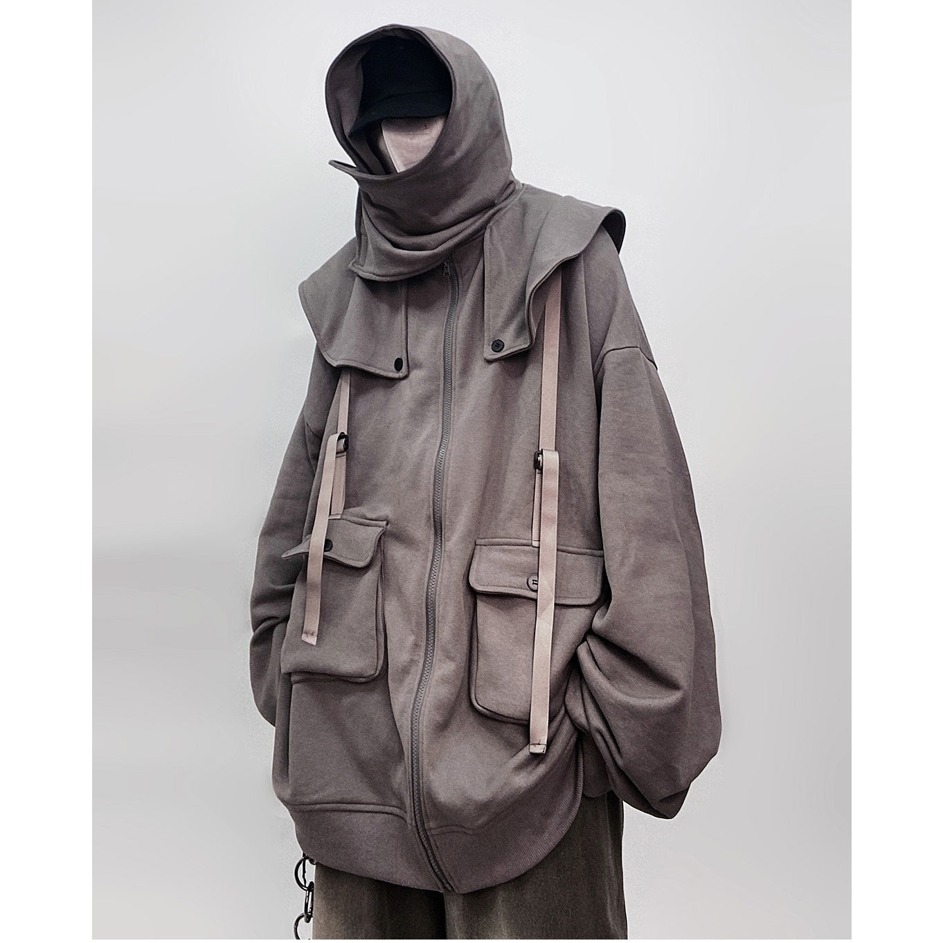 Cape Design Loose Hooded Zip Jacket UU7020