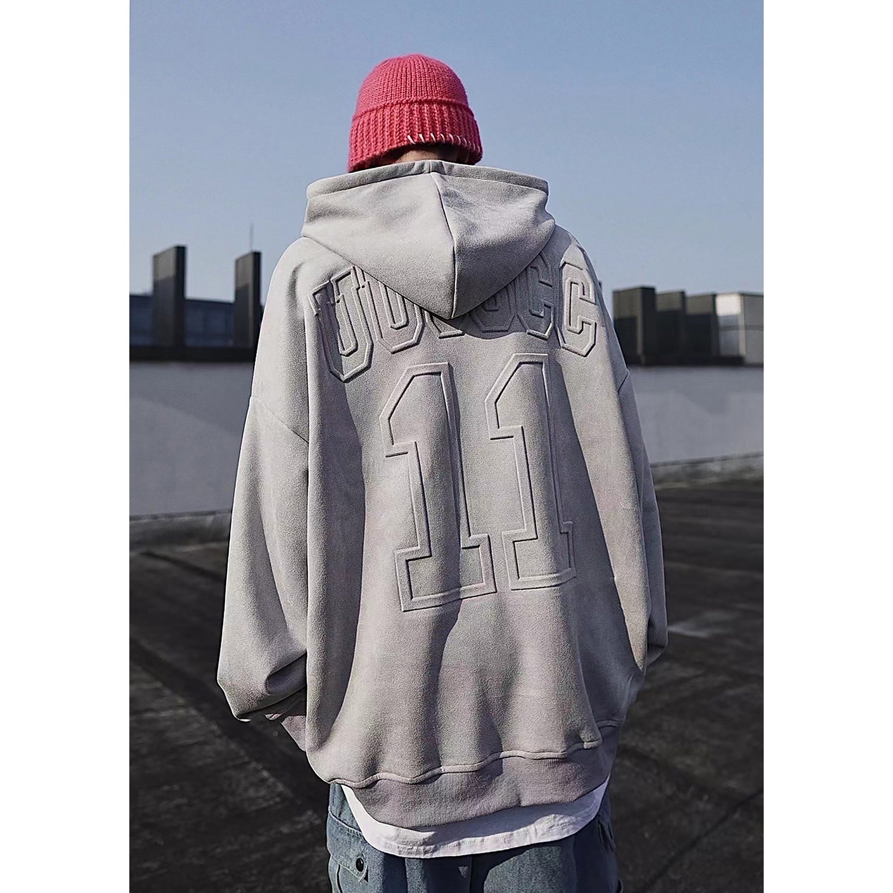 Letter-embossed Oversize Hoodie UU7003