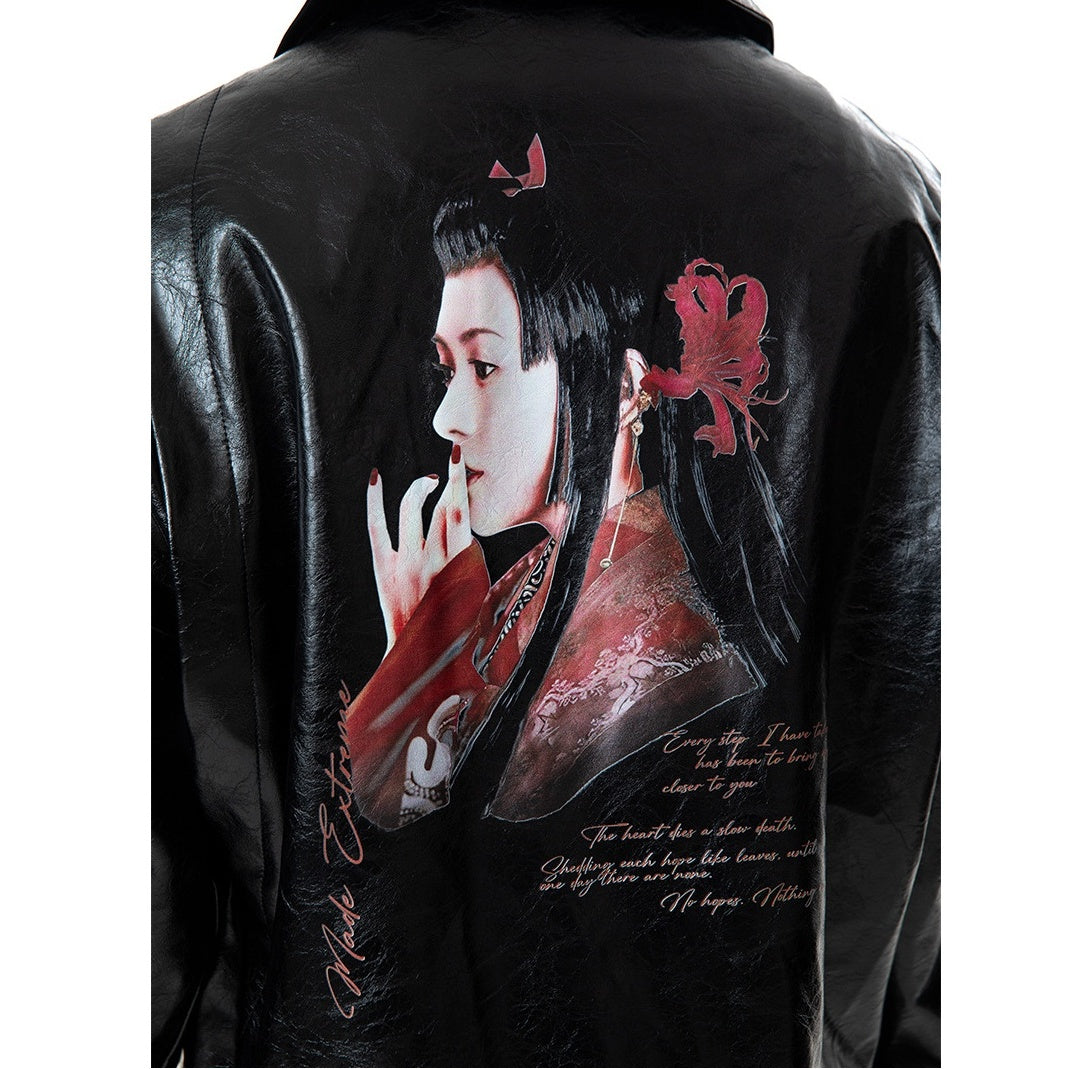 Print Portrait PU Leather Jacket MB7340