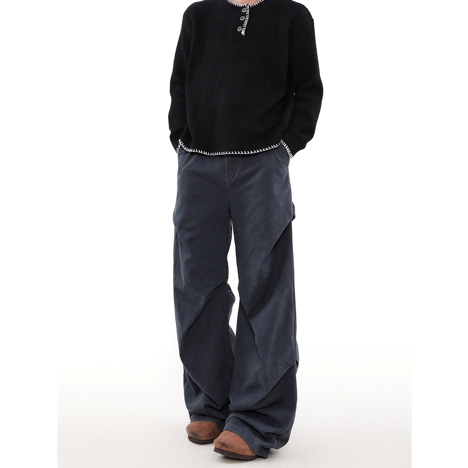 Wash Tuck Pleat Design Loose Straight Pants MB7198