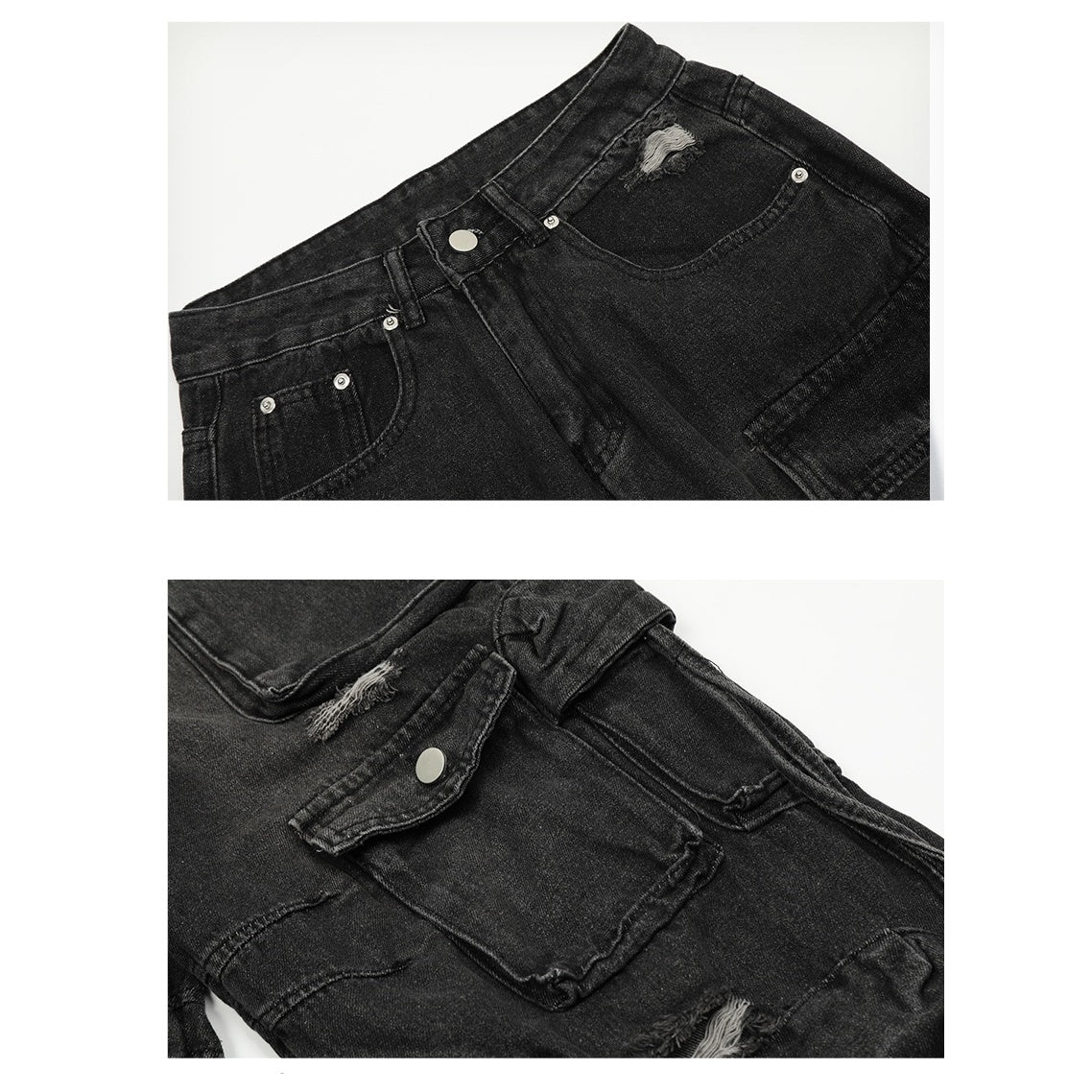 Ripped Loose Straight Cargo Jeans MR052