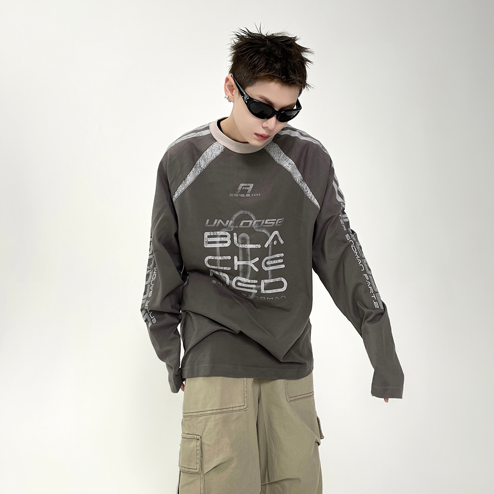 Stitching Contrasting Print Long Sleeve T-shirt EAT082
