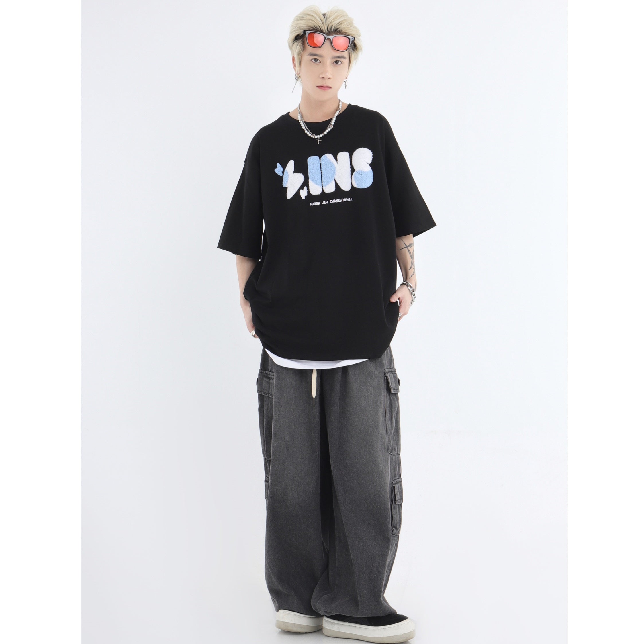 Drawstring Washed Loose Casual Cargo Jeans IN7032