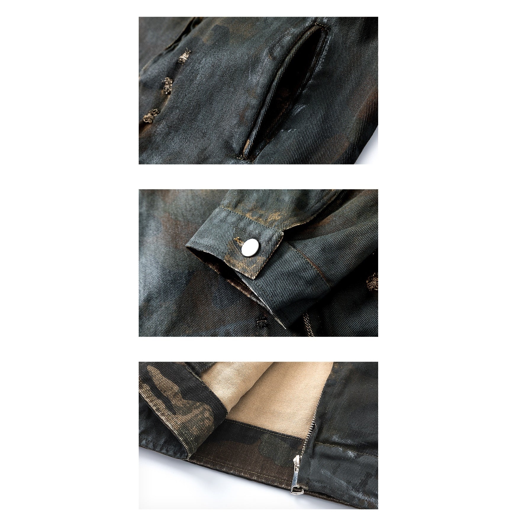 Distressed Vintage Camouflage Work Denim Jacket MB7181