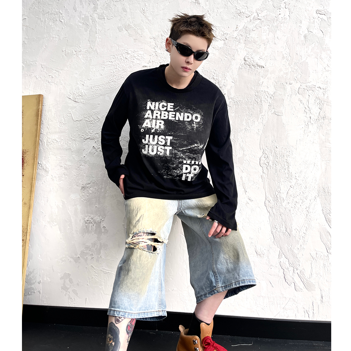 Letter Print Tie-dye Long Sleeve T-shirt EAT092