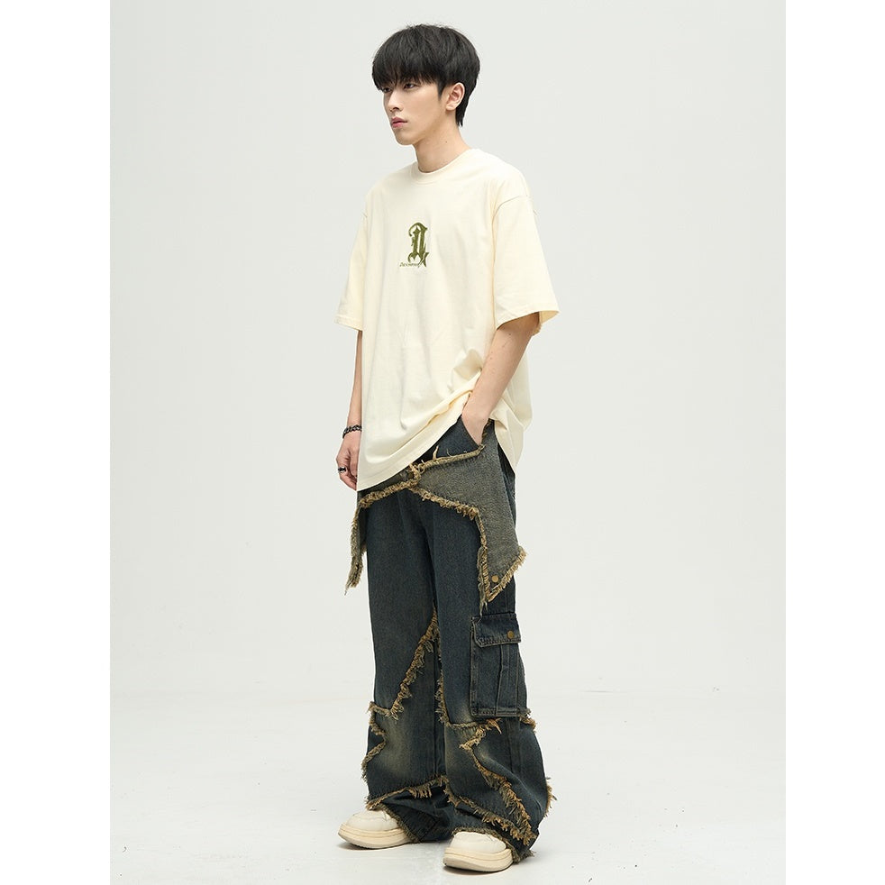 Raw Edge Star Design Street Work Jeans MB7019