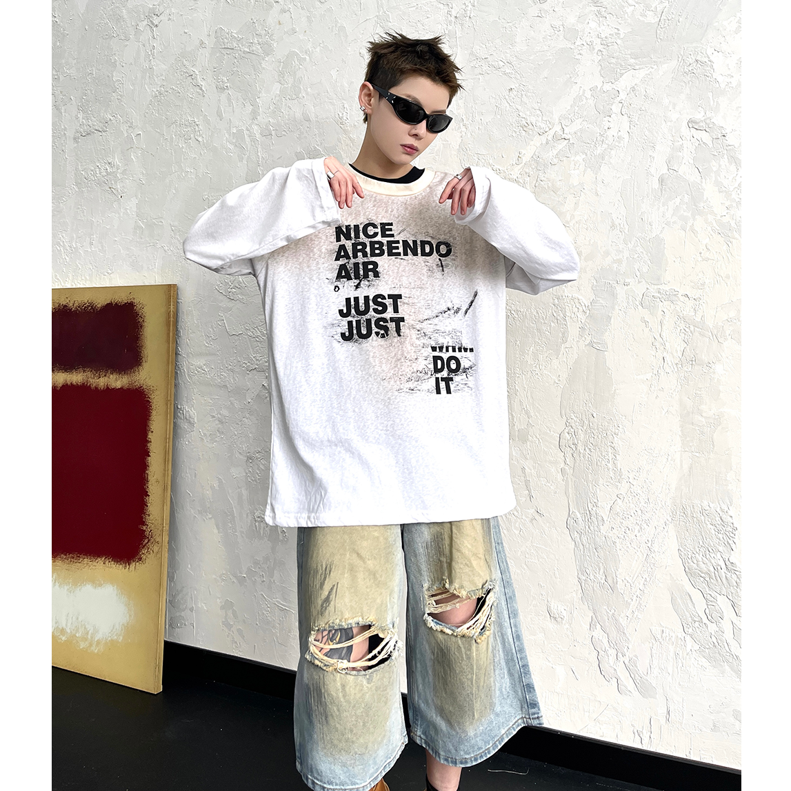 Letter Print Tie-dye Long Sleeve T-shirt EAT092
