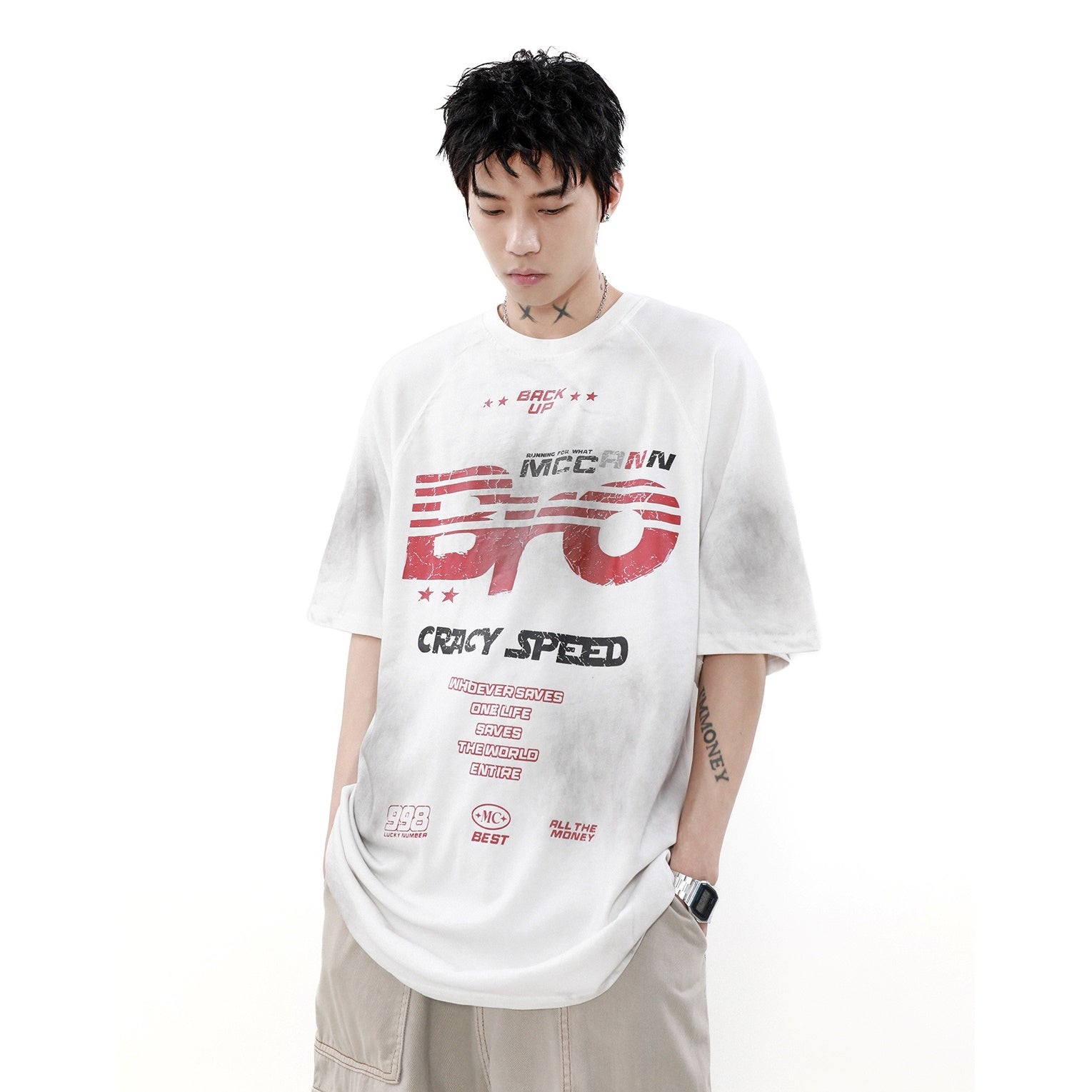 Vintage Distressed Dirty Lettered Print T-Shirt MR033