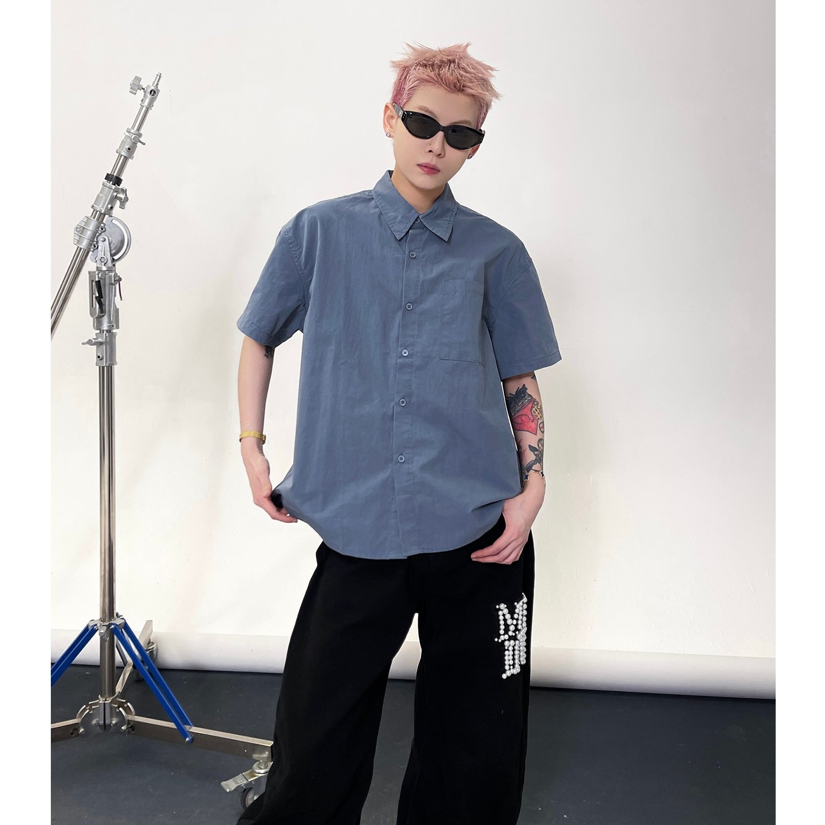 Solid Color Short Sleeve Shirt EAT135