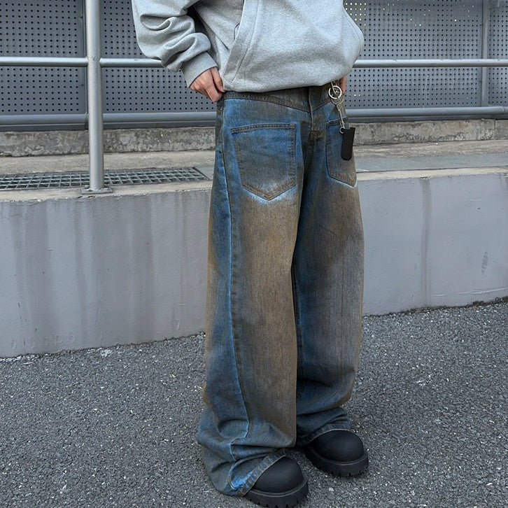 Reverse Pocket Design Distressed Loose Jeans FT8003