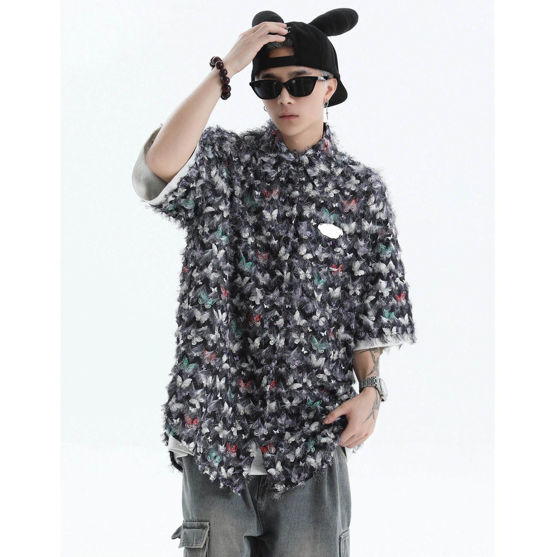 Shaggy Touch Butterfly Short Sleeve Shirt IN7035