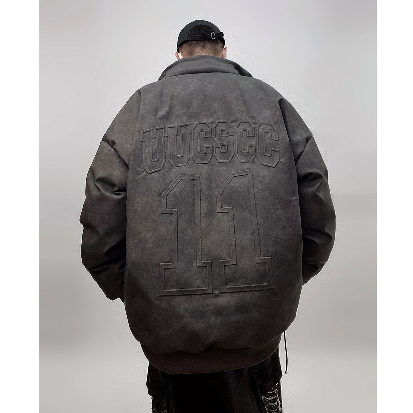 Emboss Logo PU Leather Down Jacket UU7011