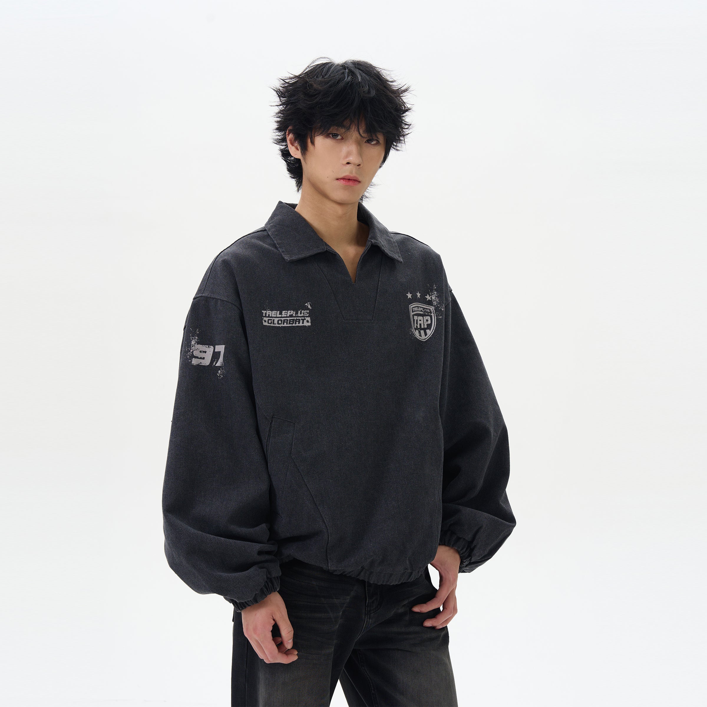 Polo Collar College Style Loose Pullover MB7346