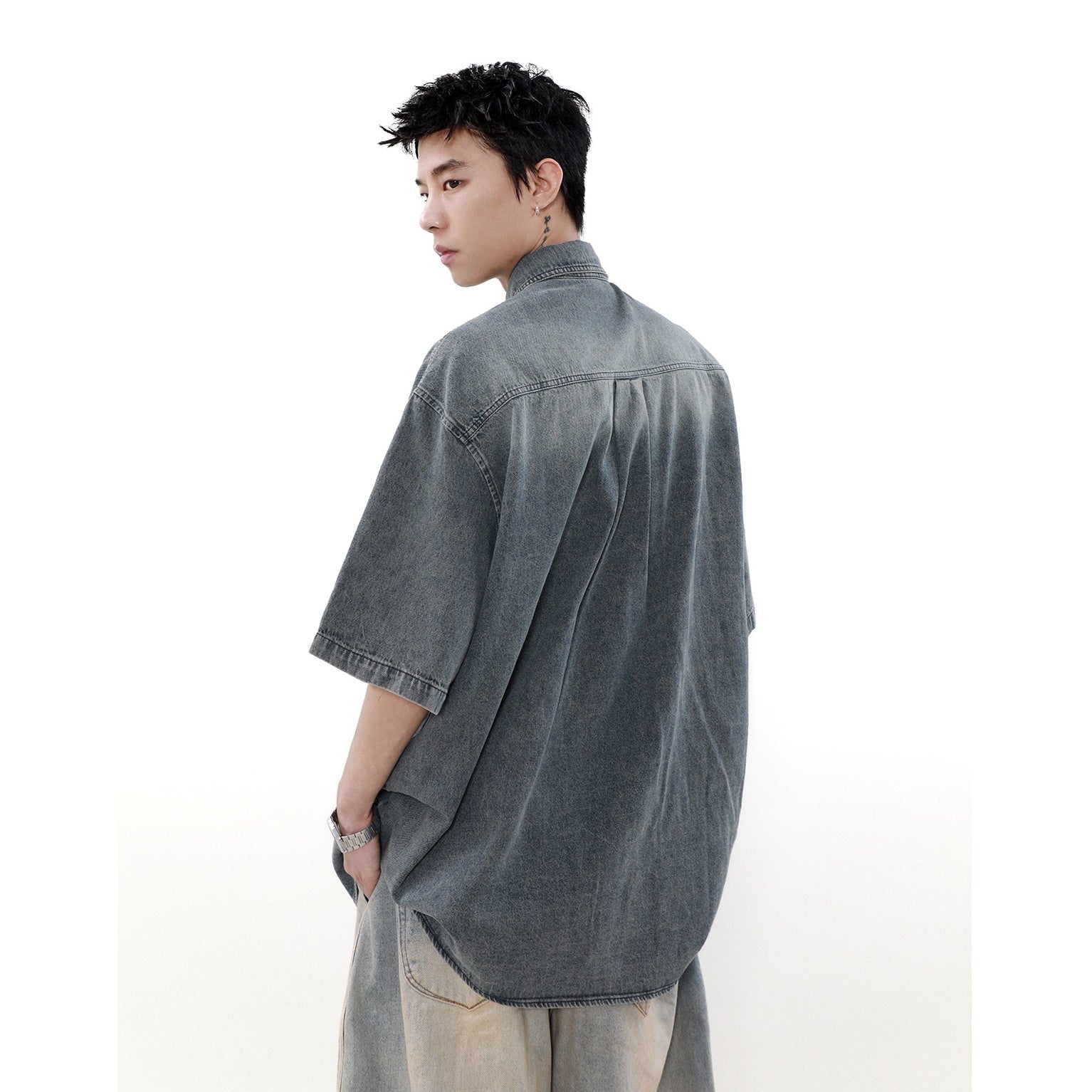 Retro Wash Denim Short Sleeve Loose Shirt MR020