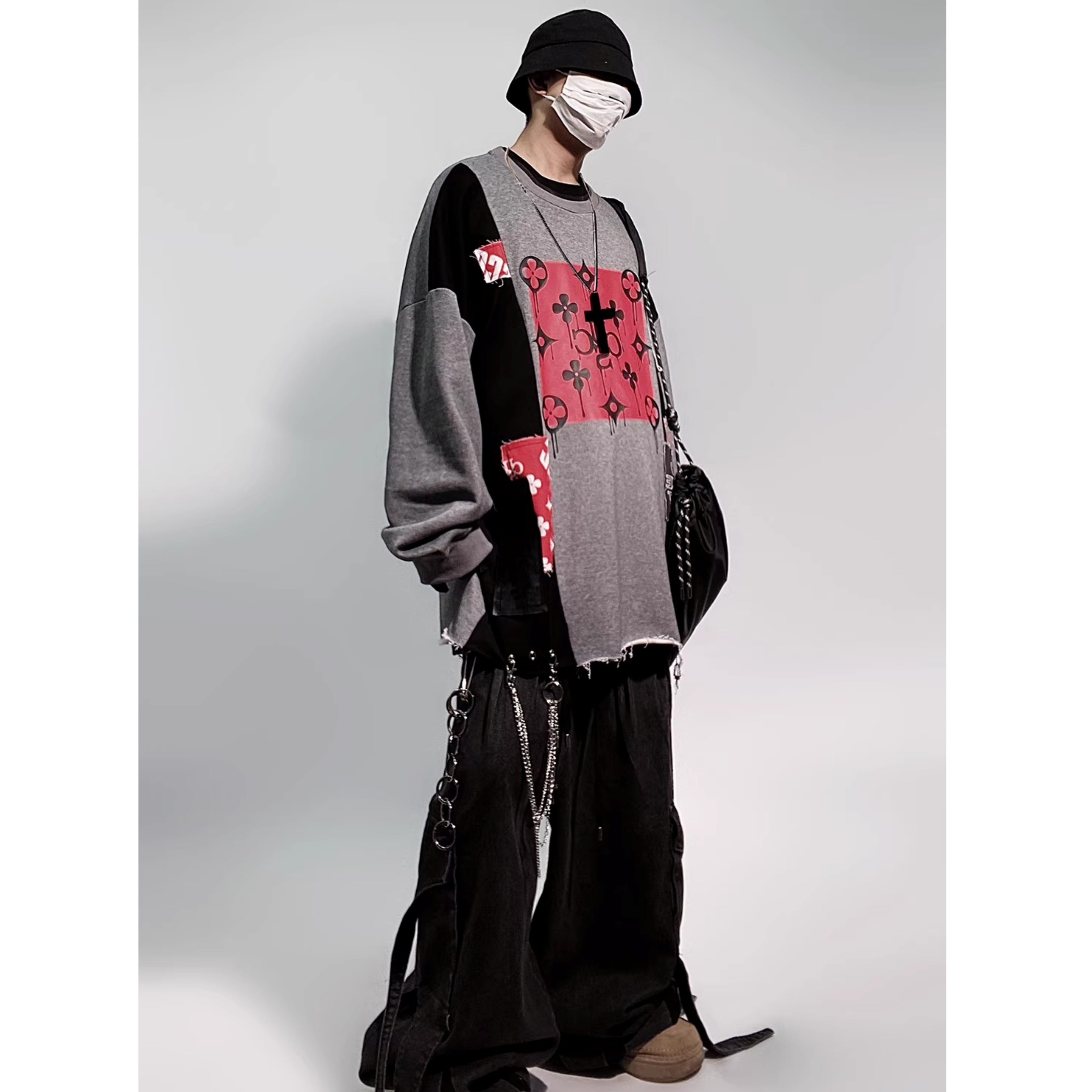Long Strap Design Wide Cargo Jeans UU7025