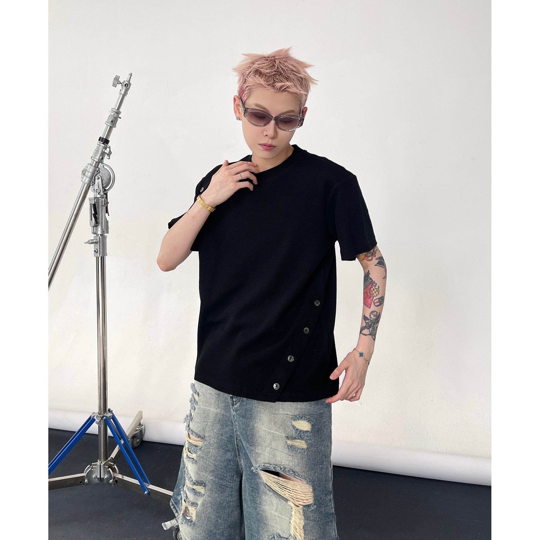 Button Embellishment Small Fit T-shirt EAT132