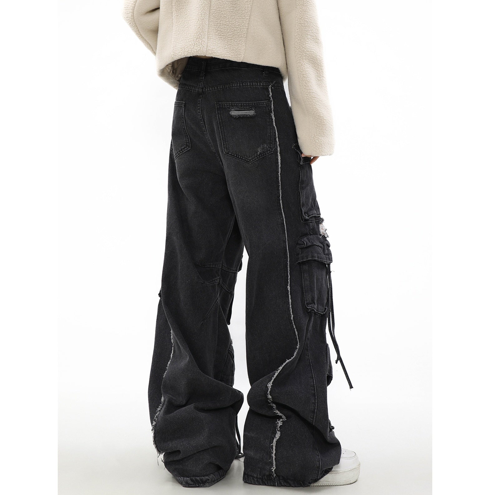 Ripped Loose Straight Cargo Jeans MR052