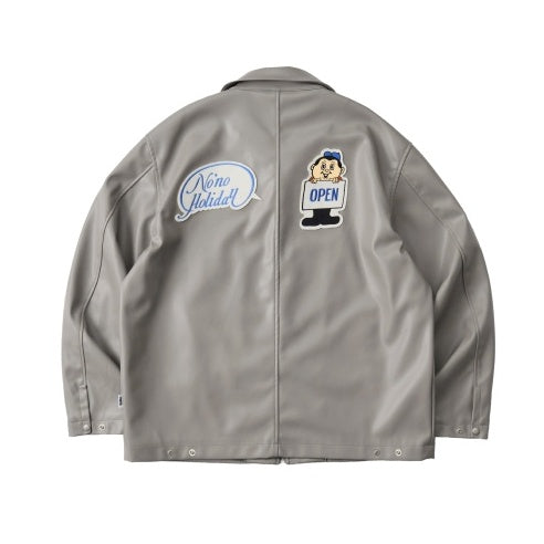Fake Leather Embroidery Zip-up Jacket BT7001