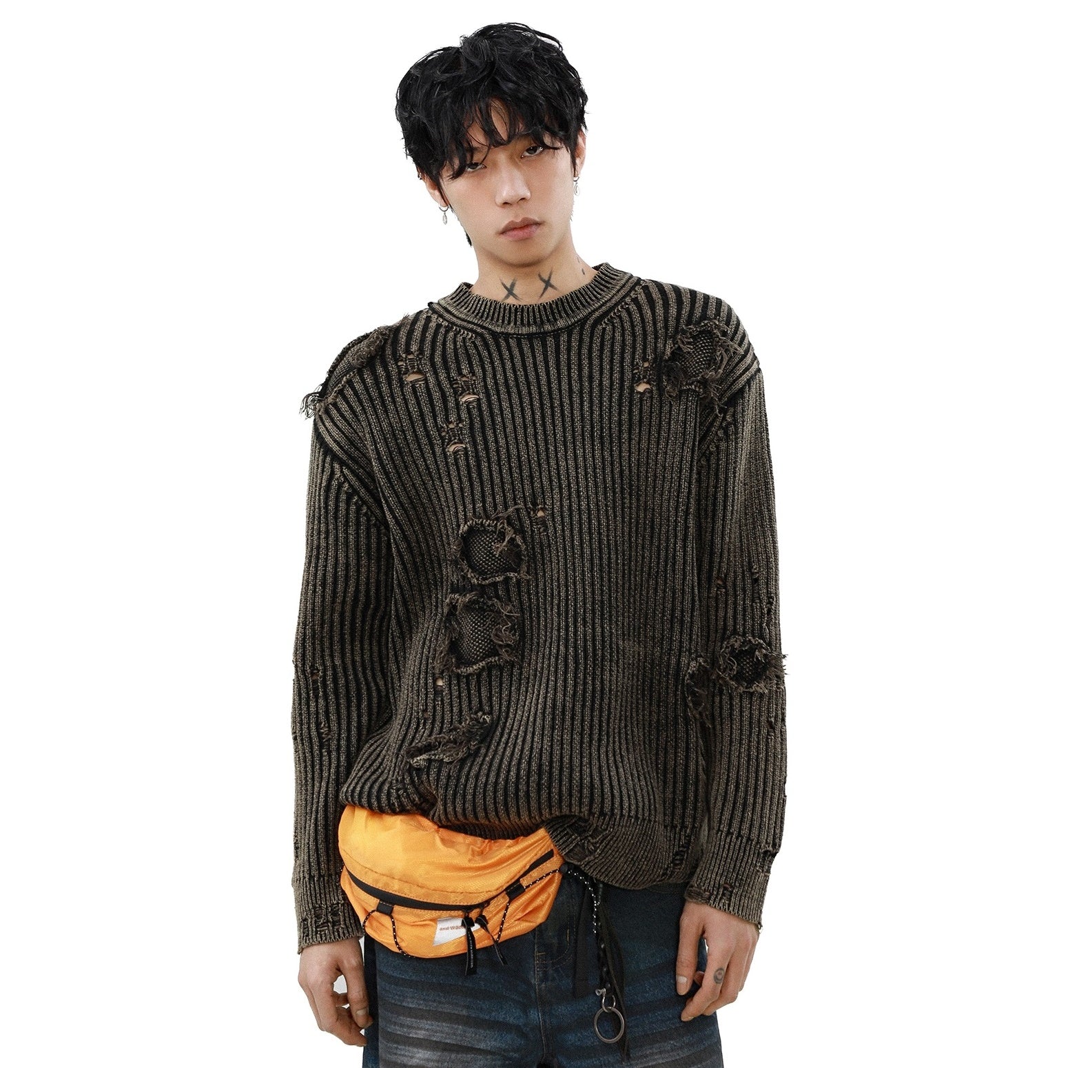 Heavy Industry Washed Ripped Tassel Sweater MB7296