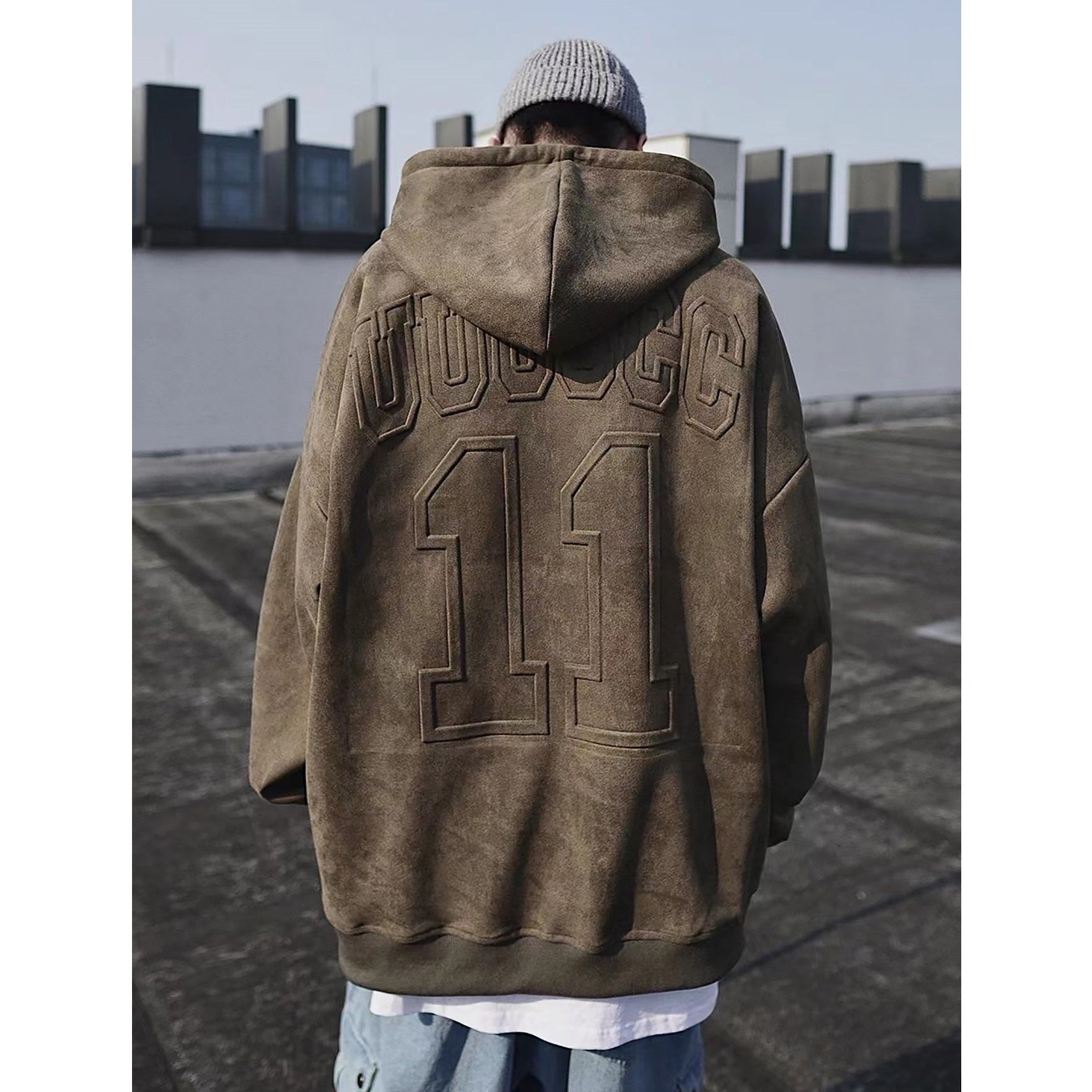 Letter-embossed Oversize Hoodie UU7003