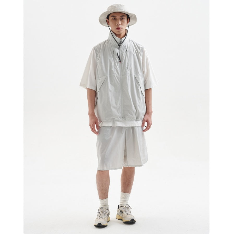 High-Neck Hidden Hood Outdoor ZIP-Up Vest BB001