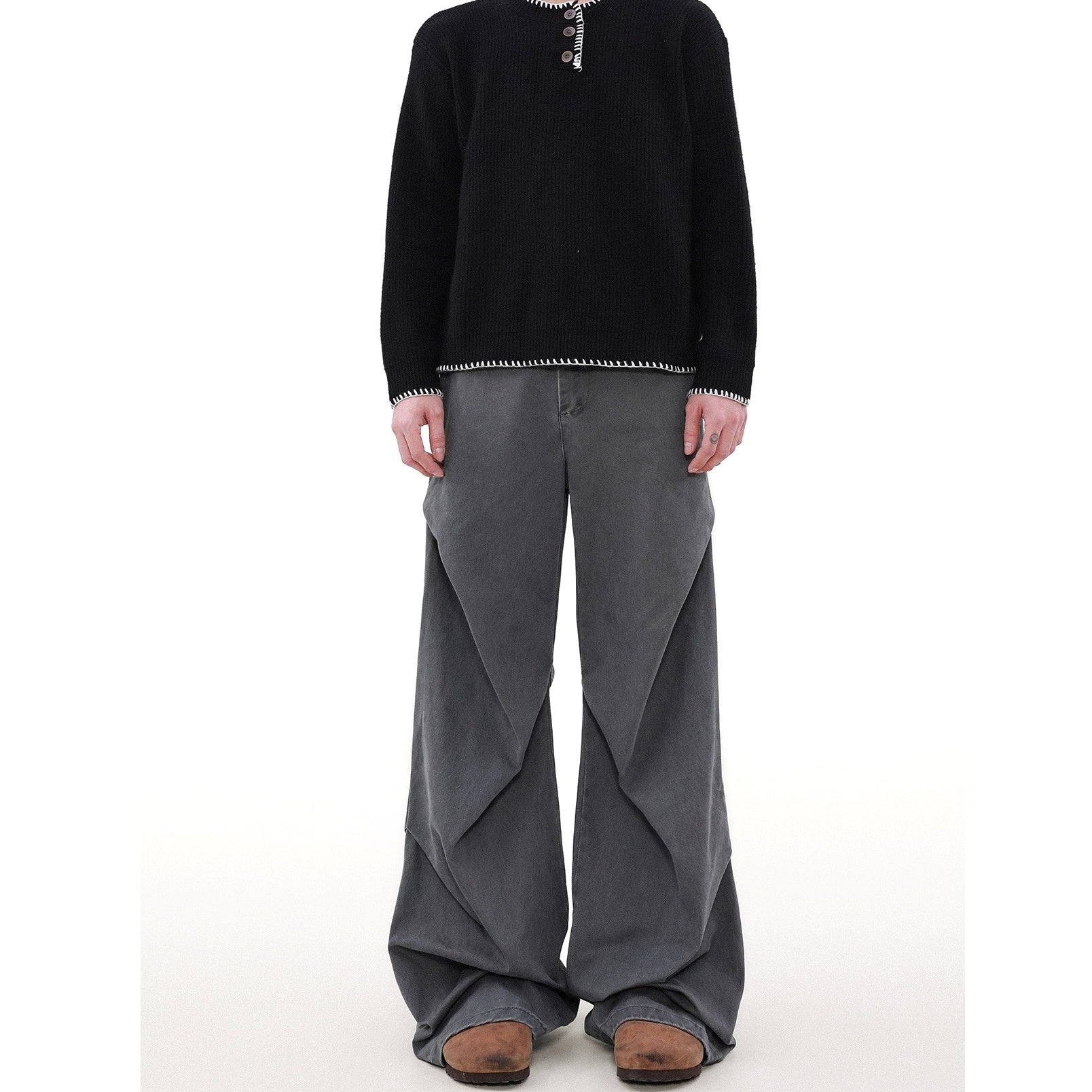 Wash Tuck Pleat Design Loose Straight Pants MB7198