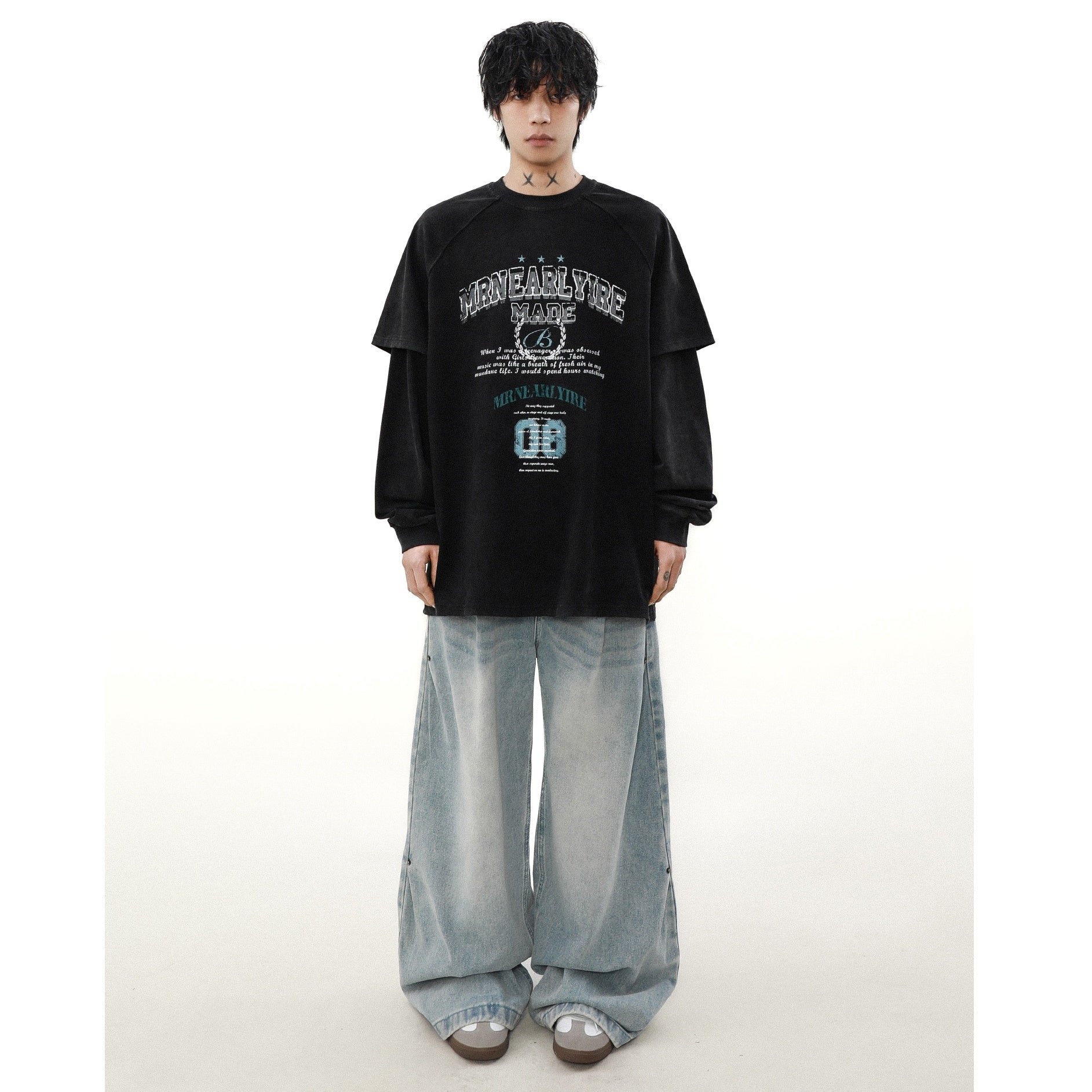 Letter Print Fake Layered Long-sleeved T-shirt MB7318