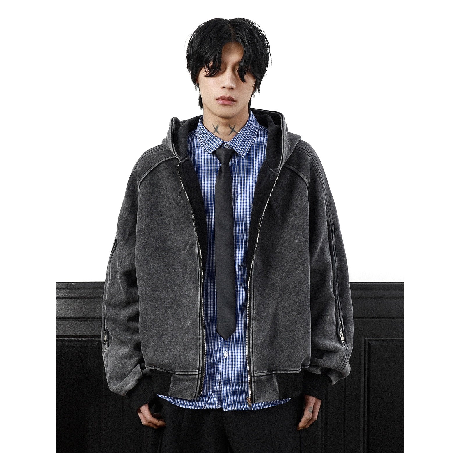 Washed Hooded Zipper Jacket MB7331