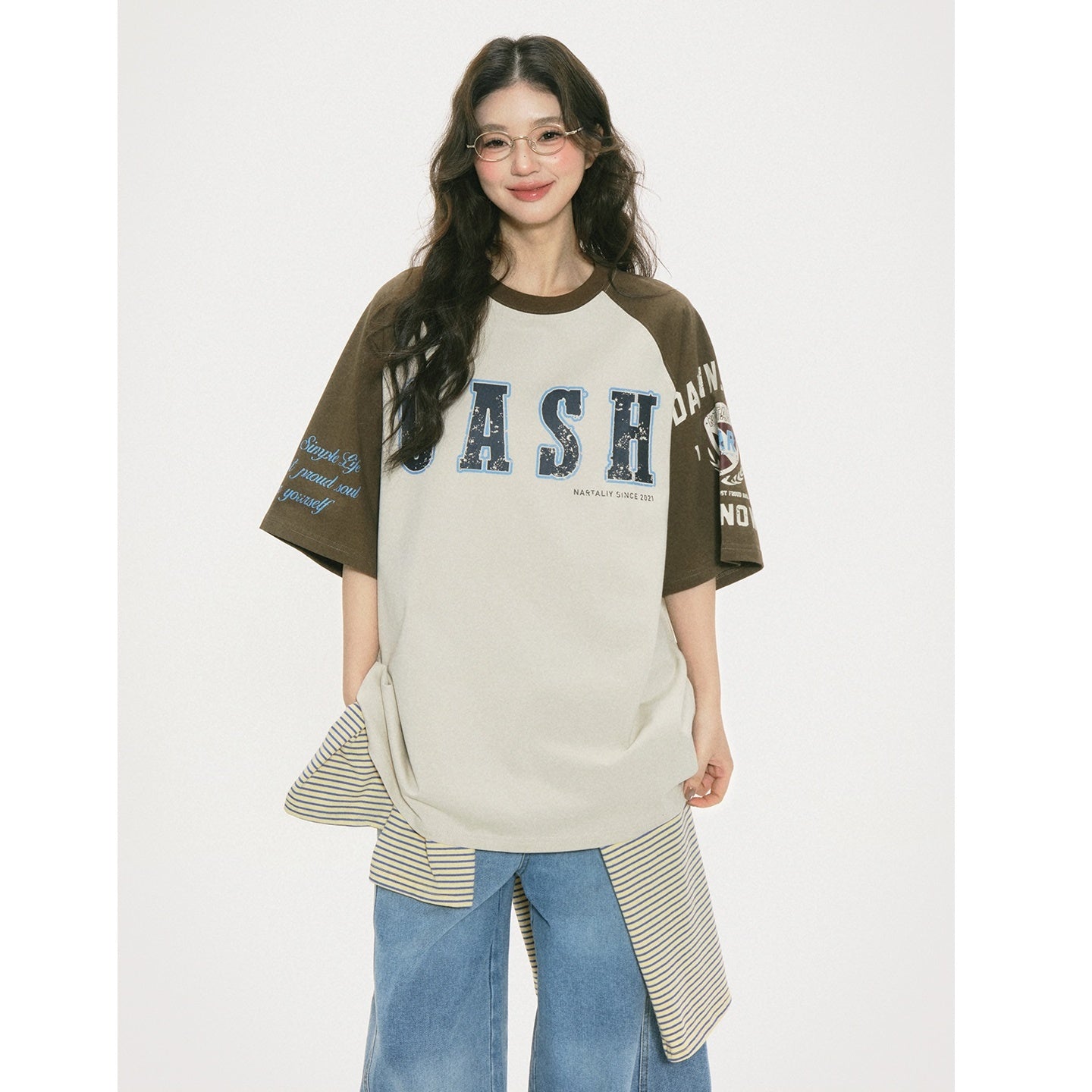 Contrasting Panel Raglan Sleeve T-shirt NA7013